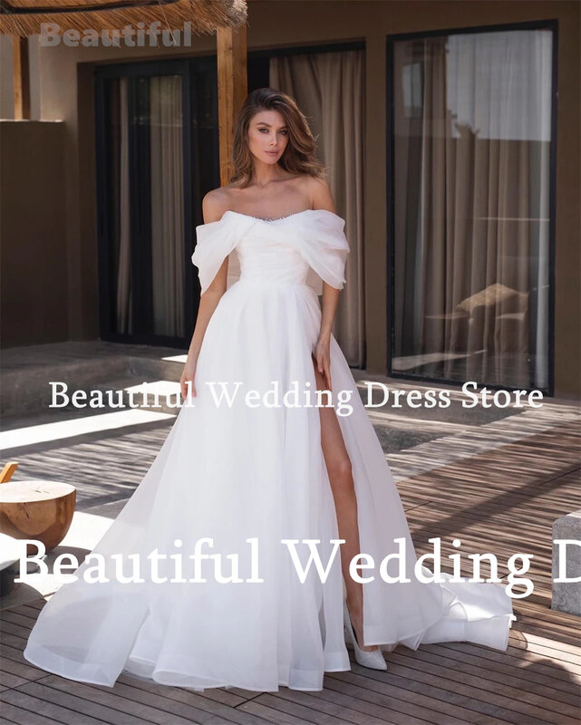 Gaun pernikahan wanita putih baru gaun pengantin kerah bulat tipis applique A-Line panjang selantai gaun pengantin 2024 robe de mariee