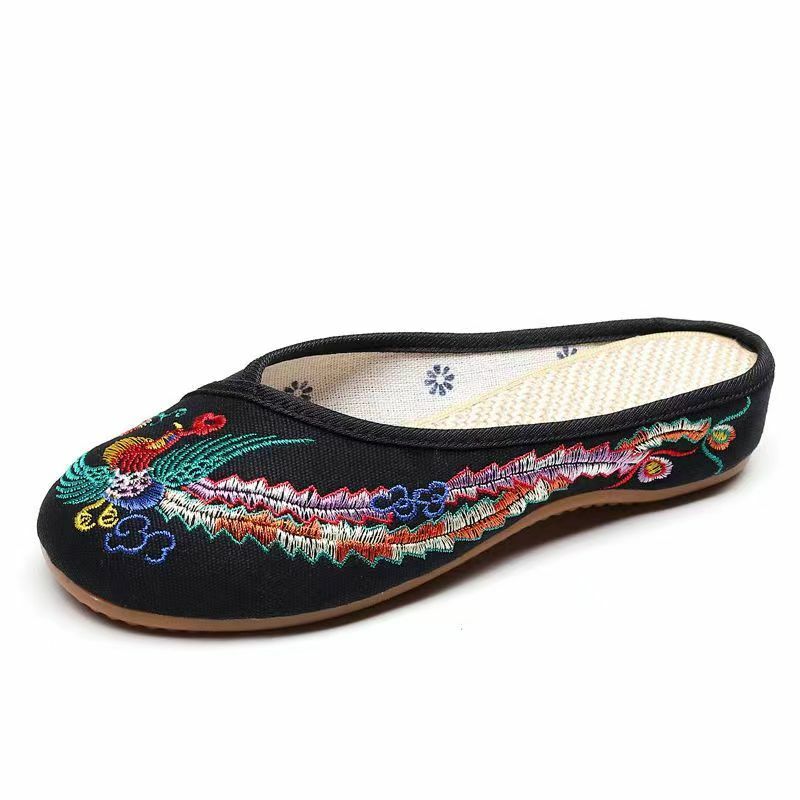 Pantofole di tela con tacco basso ricamato Baotou estivo da donna nuove pantofole da casa antiscivolo con suola morbida pantofole da esterno di spedizione gratuita