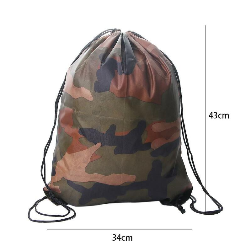 Bolsa de almacenamiento de ropa de viaje al aire libre, Mochila deportiva portátil de camuflaje con cordón, Oxford