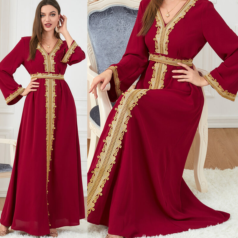 Gaun wanita Muslim elegan bordir longgar gaun malam panjang Muslim Abaya Dubai pesta Ramadan gaun malam elegan Muslim