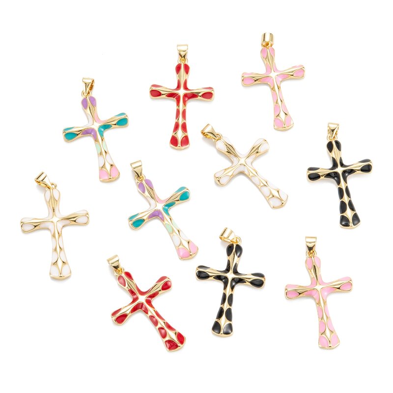 10pcs Brass Enamel Cross Pendants Big Charms Real 18K Gold Plated for Jewlery Making DIY Bracelet Necklace Accessories