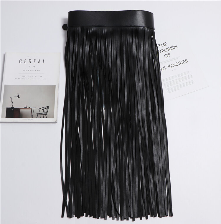 Street Shot Model Style Belt European American Fashion Extra Long Tassel Waistband Women's Waist Seal Leather Cummerbunds Skirt