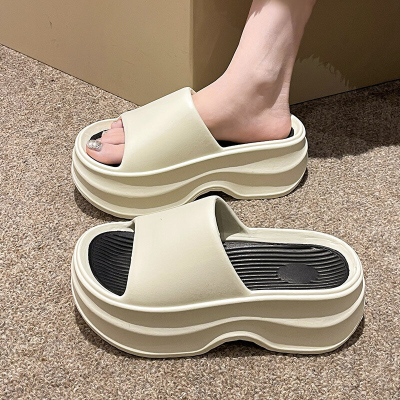 Wear Thick Slippers Summer Women's Thick Soled Flip-flops Increase Waterproof Table Slippers Casual EVA Round Head Soft Sandals