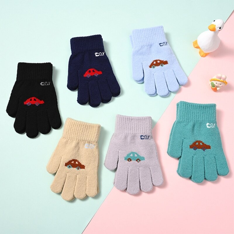 97BE – gants élégants pour enfants, tricotés à doigt complet, pour l'hiver, élastiques, voiture, manchettes poignet,