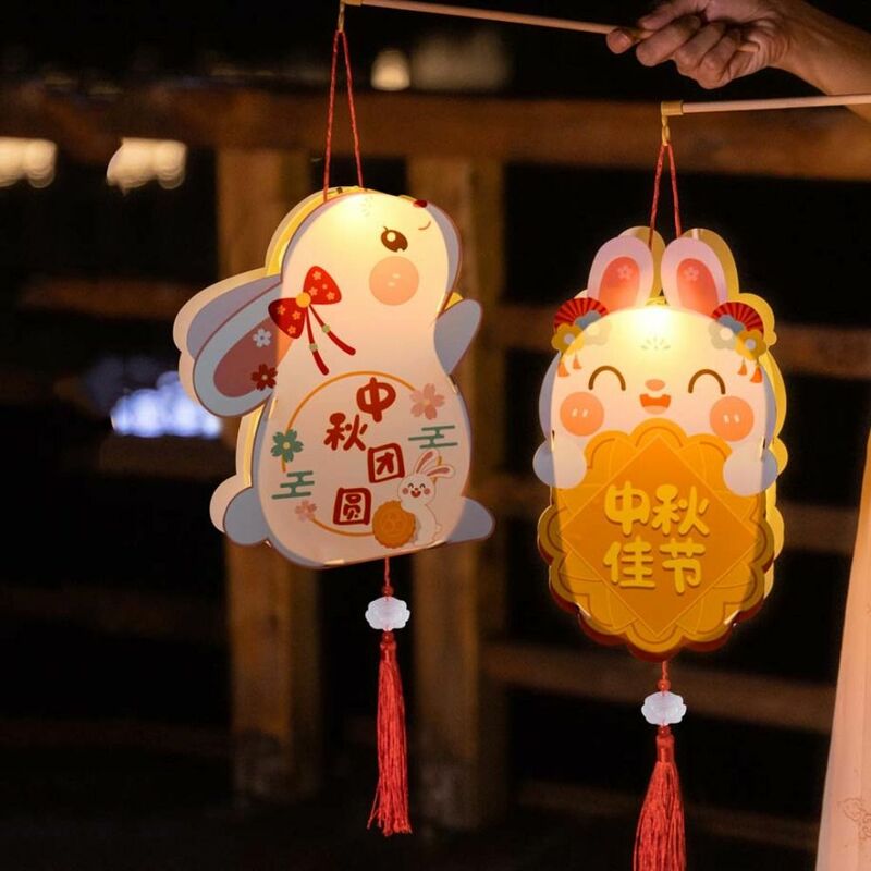 Linternas de conejo de Jade para Festival de mediados de otoño, lámpara de luz artesanal con forma de conejito, linterna de conejito de estilo antiguo chino