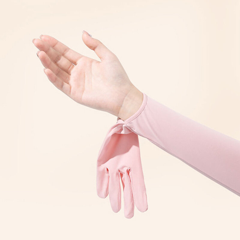 Vrouwen Lange Lengte Uv Bescherming Handschoenen Zomer Ijs Zijde Ademende Zonnebrandhandschoenen Rijden Unisex Elastische Sport Arm Cover