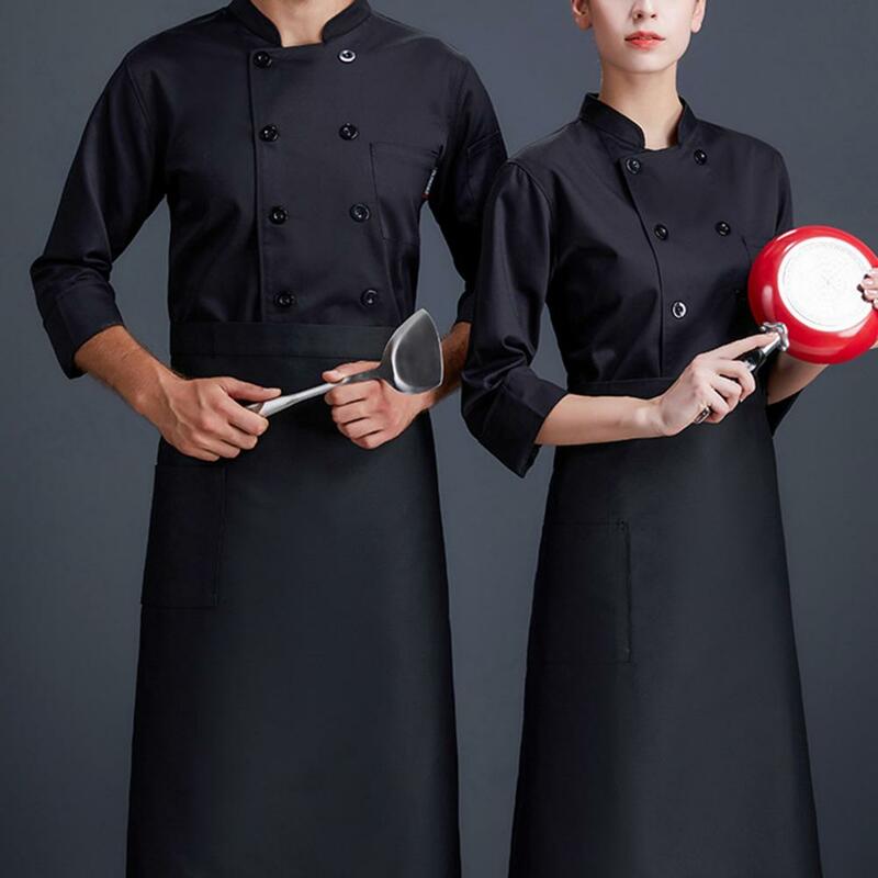 Trendy Chef Jacket Washable Chef Uniform Stand Collar Unisex Adult Kitchen Chef Coat  Oil-proof