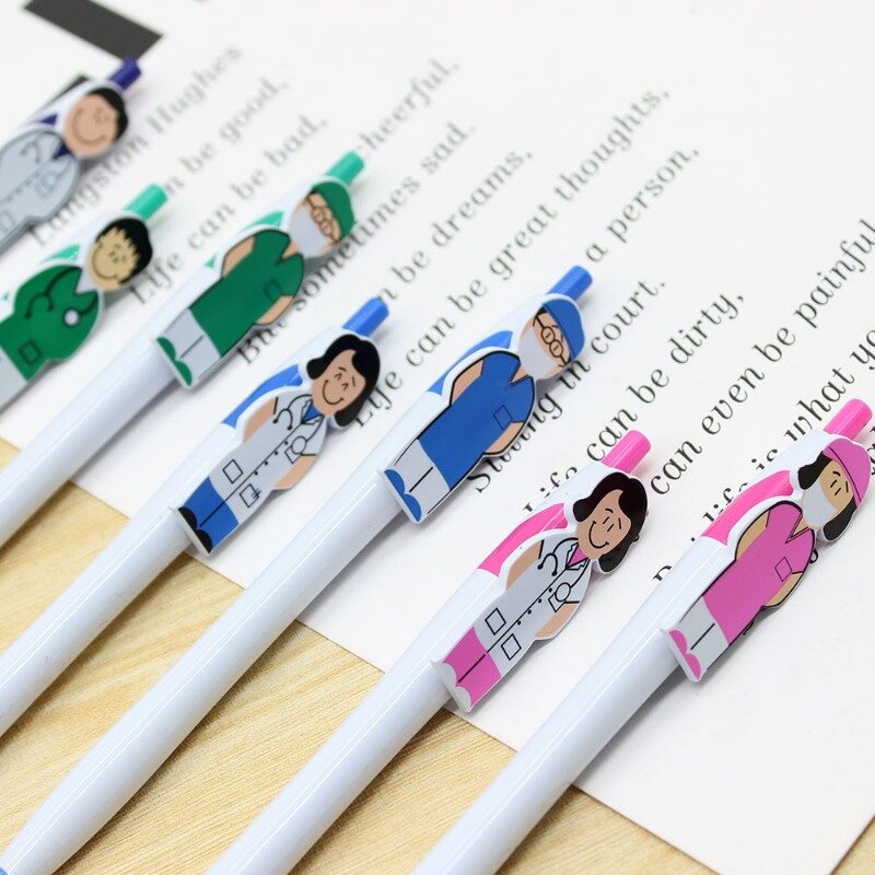 قلم حبر جاف الإبداعية في الشكل ، قلم هلام الكرتون ، شخصية كرتونية بلاستيكية ، أقلام لطيف ، طبيب وممرضة ، لوازم القرطاسية المدرسية