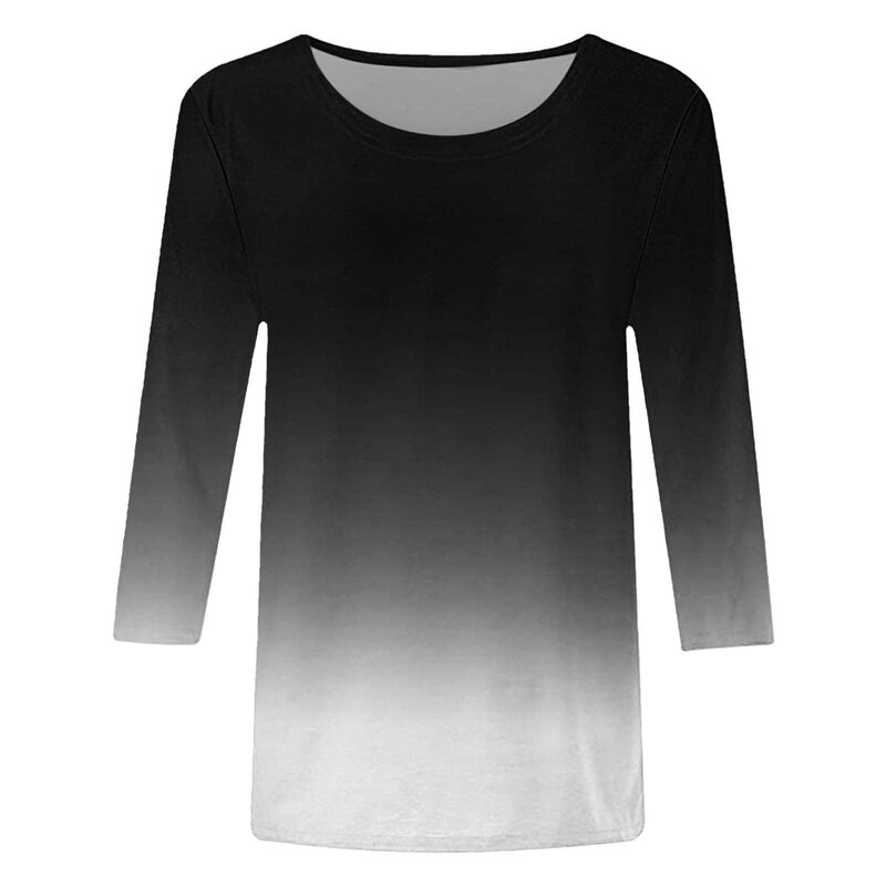 여성용 캐주얼 라운드넥 3/4 소매 루즈핏 프린트 티셔츠, 2024 패션, 한국 인기 의류