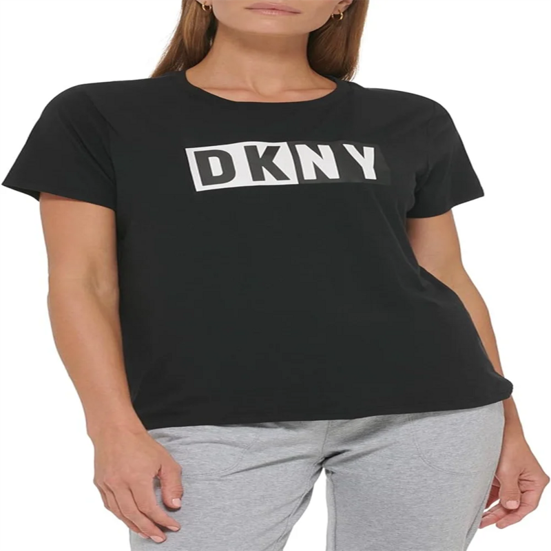 DkNY Letter Printing respirável T-shirt para homens e mulheres, quatro estações, lazer, fitness, esportes, venda quente