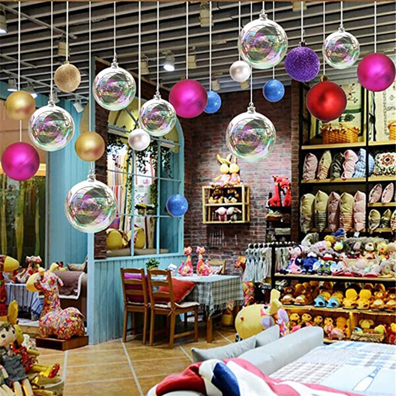 Bolas transparentes de vidrio iridiscente, adorno para árbol de Navidad, bola rellenable de plástico transparente, paquete de 12