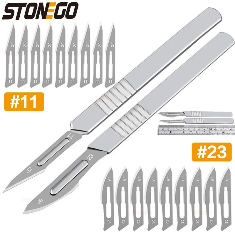 STONEGO-Hojas de cuchillo de bisturí de acero #11 #23 para grabado, artesanía, bricolaje, hecho a mano, cuchillas de corte para reparación de teléfono y PCB