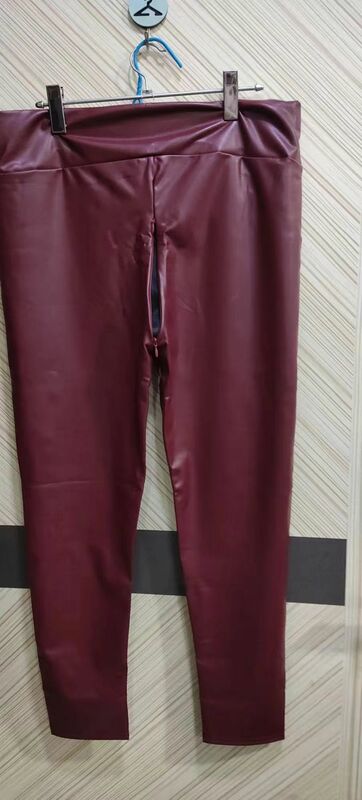 Open Crotch Elastic Stretch Faux Leather Autumn Winter Pencil Pants Women Velvet PU Leather Pants Female Sexy Skinny Tight