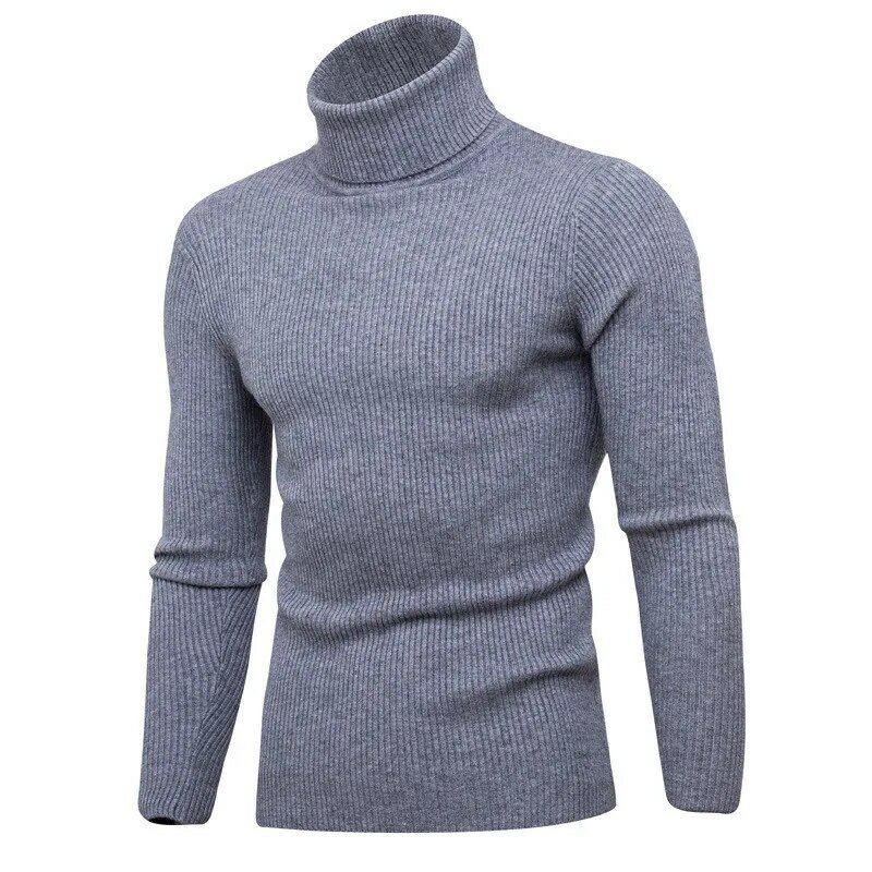 Повседневный мужской свитер с высоким воротом, осенне-зимний однотонный вязаный облегающий пуловер с длинным рукавом, теплый вязаный пуловер