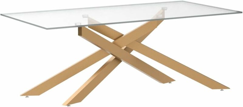 Rectangle Modern Coffee Table, Tempered Glass Top and Metal Tubular Leg, 47.3”Lx23.6”Wx18.1”H, Gold