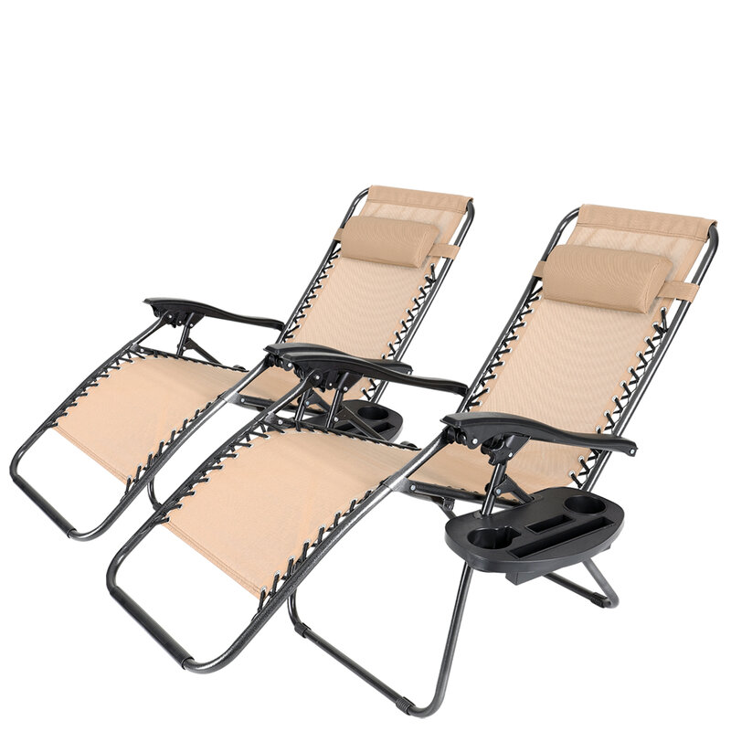 Zero Gravity Folding Lounge Chairs, Bandeja reclinável titular, ao ar livre, praia, pátio, 2X