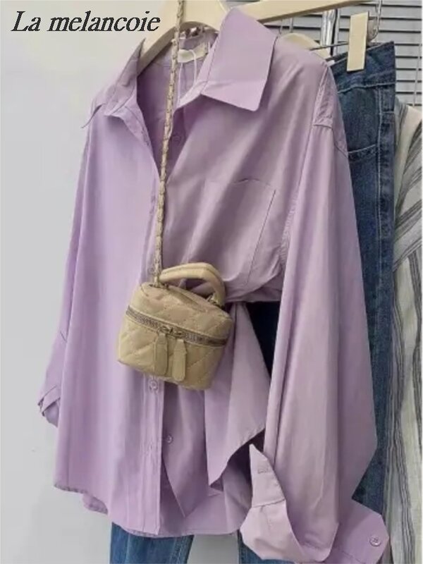 Женская свободная рубашка на пуговицах, повседневная офисная блузка большого размера с длинным рукавом, весна-лето 100%