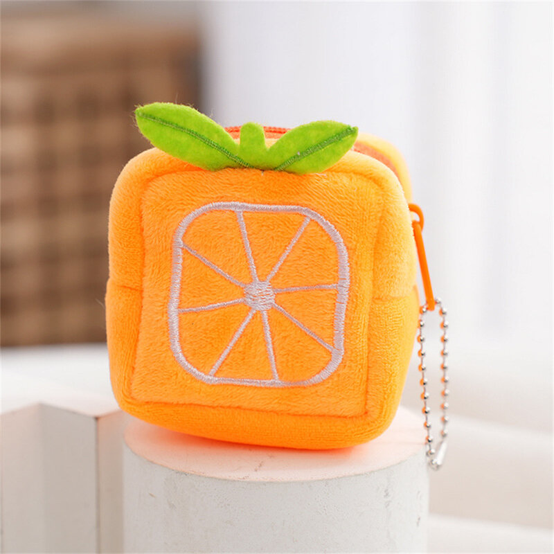 Симпатичный плюшевый кошелек для мелочи с фруктами, миниатюрная сумка для хранения, кошелек клубнично-оранжевого цвета, Женский кошелек для мелочи, детская карманная сумка 2023