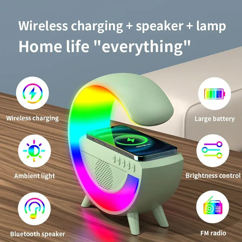 Multifunction Wireless Charger Pad, 3 em 1, Estação de Carregamento Rápido, Alto-falante, RGB, Luz Noturna, iPhone, Samsung, Xiaomi, Huawei
