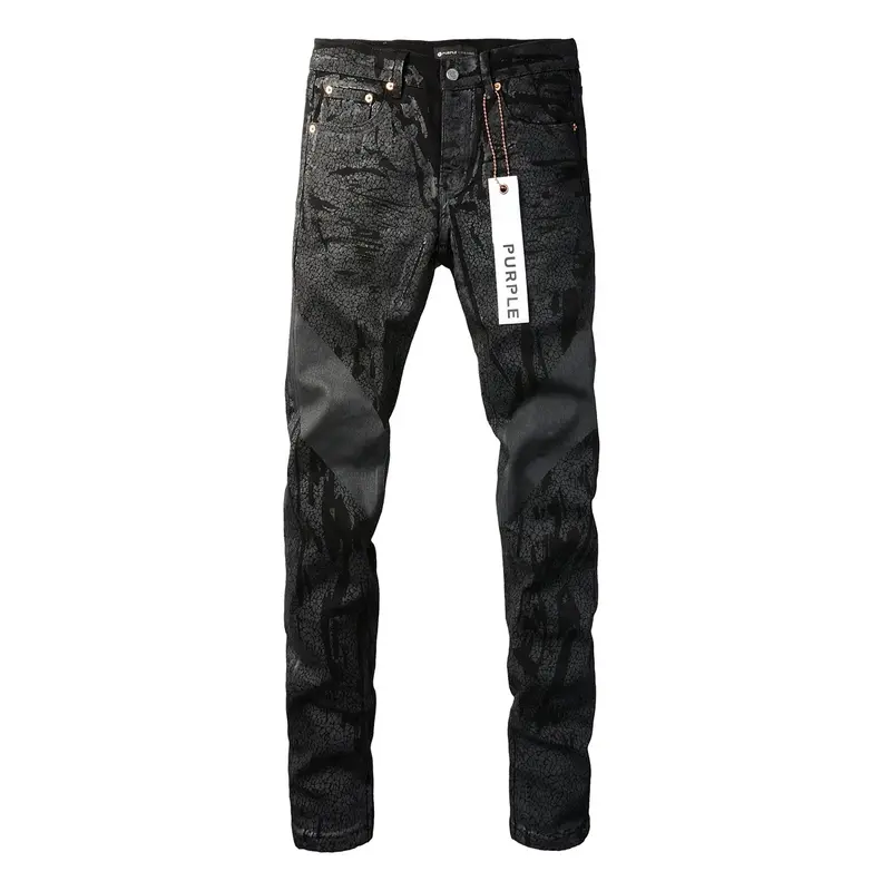 Jeans di marca viola moda pantaloni in denim di alta qualità con riparazione personalizzata pantaloni in denim skinny a basso sollevamento con struttura di rivestimento
