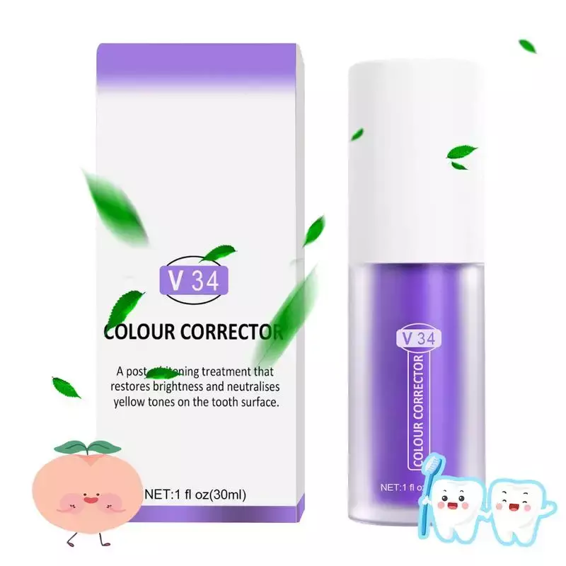 V34 30ml SMILEKIT Purple Whitening Toothpaste Remove Stains Reduce Yellowing Care For Teeth Gums Fresh Breath Brightening Teeth