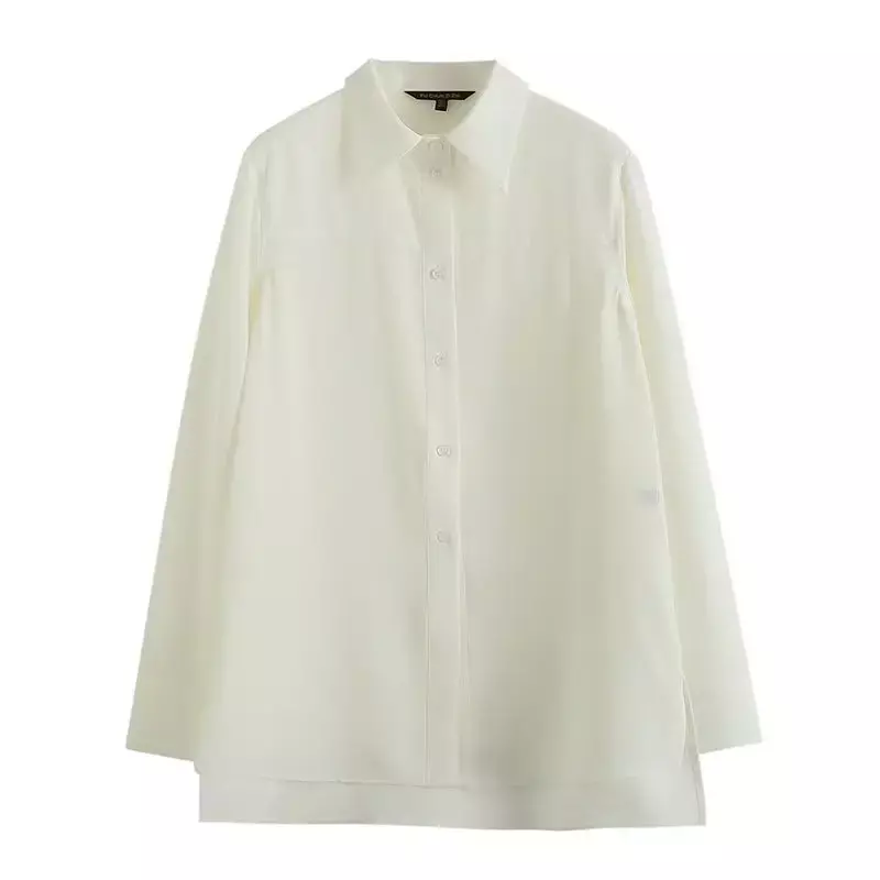 Camisa de manga comprida feminina com botão, estilo retro, lazer e versátil, com design split, moda, 2023