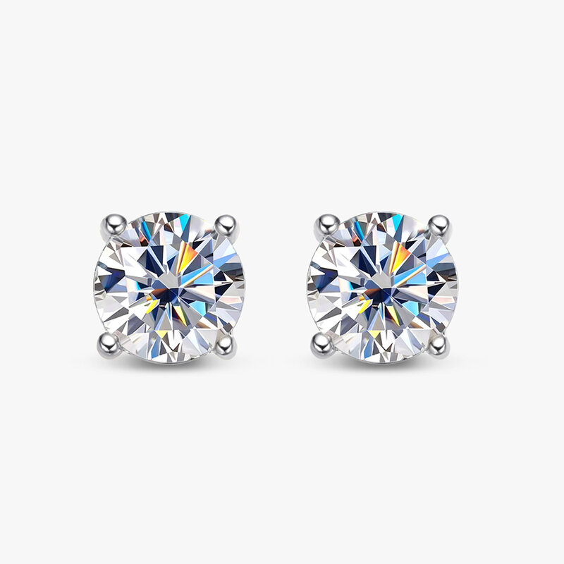 2 Carat 8.0mm D Color Moissanite Stud Earrings For Women Top Quality 100% 925 Sterling Silver Sparkling Wedding Jewelry