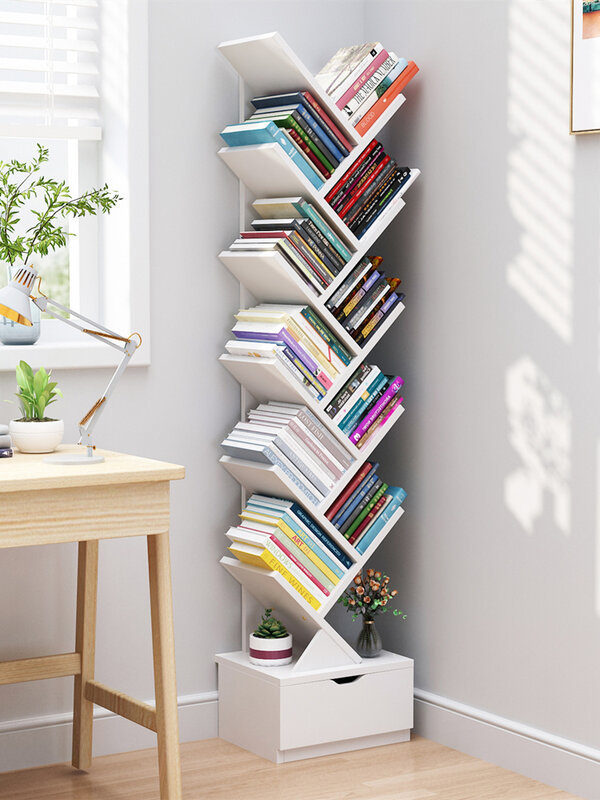 Simple modern children's bookshelf shelf floor against the wall tree simple small living room bookcase