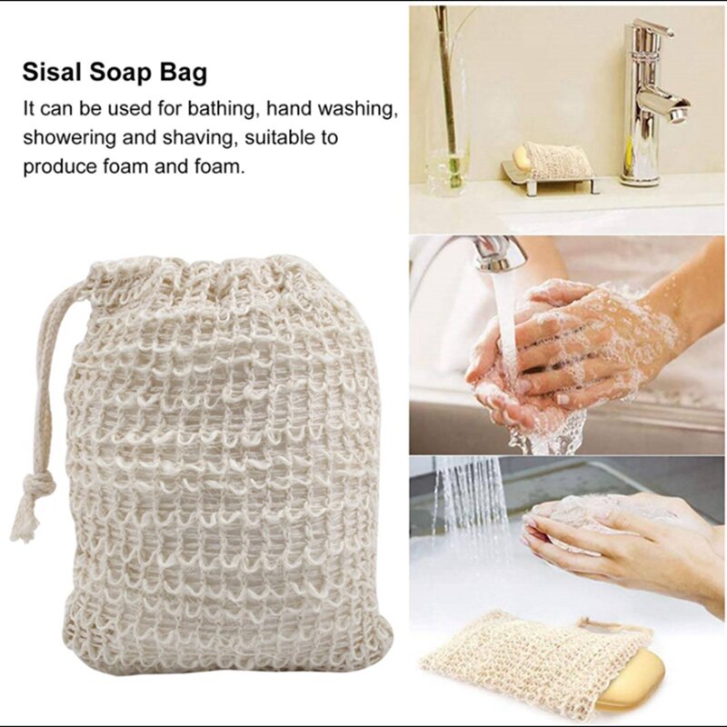 48Pcs Shower Bath Ramie Soap Bag Natural Ramie Soap Bag Exfoliating Soap Saver Pouch Holder