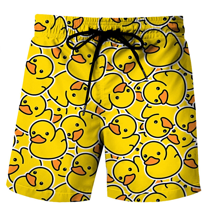 Fun duck patterned beach shorts, 3D animal print, board shorts, sports swimsuit, gym swimsuit, cool ice pants