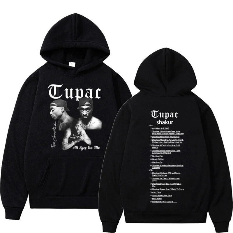 Hip Hop pria Hoodie Pullover ukuran besar atasan Hoodie hitam Pria Wanita Sweatshirt Retro Rapper Tupac 2pac Hoodie