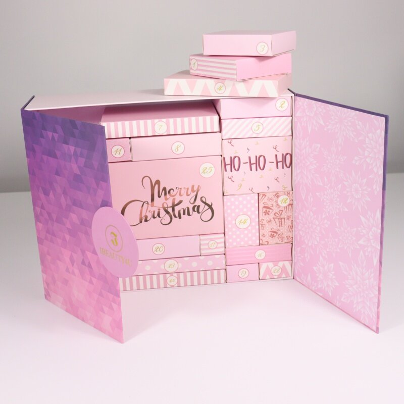 Confezione personalizzata del calendario di bellezza del regalo del calendario dell'avvento dei cosmetici di produzione con doppia porta