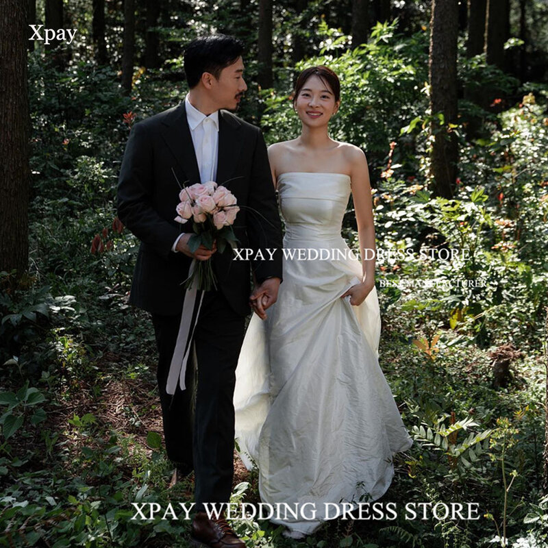 XPAY-vestidos de novia de satén sin tirantes, elegantes vestidos de novia coreanos sin mangas para sesión de fotos, Espalda descubierta, vestidos de novia hechos a medida
