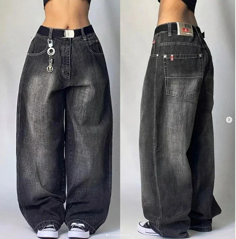 2024 nowy amerykański wzór mody haftowane dżinsy męskie spodnie z prosta szeroka nogawkami Street Hip-Hop Retro para luźne jeansy na co dzień