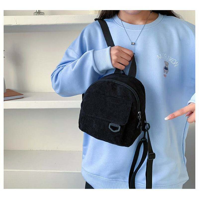 Women'S Mini Backpack Girls Bag Fashion Solid Color Corduroy Simple Casual Traveling Large Capacity Female'S Schoolbag New