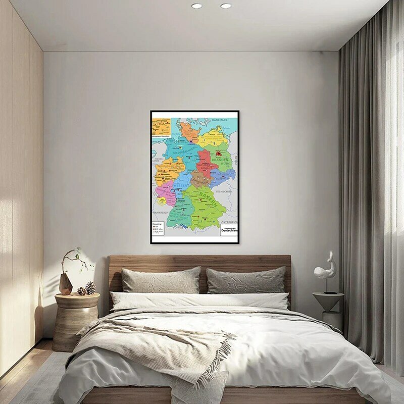 Pintura en lienzo sin marco del mapa alemán, póster de arte de pared, imagen sin marco, decoración del hogar, suministros escolares, 42x59cm
