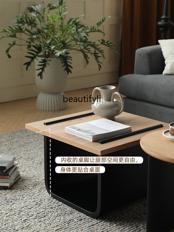 Retro Silent Style Solid Wood Tea Table Square round Living Room Creative Middle and Ancient Minimalist Tea Table