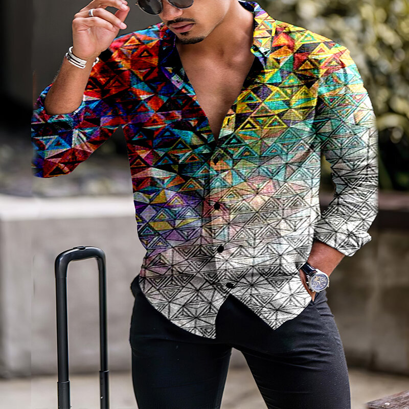 Мужская рубашка с длинными рукавами, Модный Роскошный дизайнерский однобортный Кардиган оверсайз с лацканами, уличная одежда в стиле ретро, стиль Харадзюку