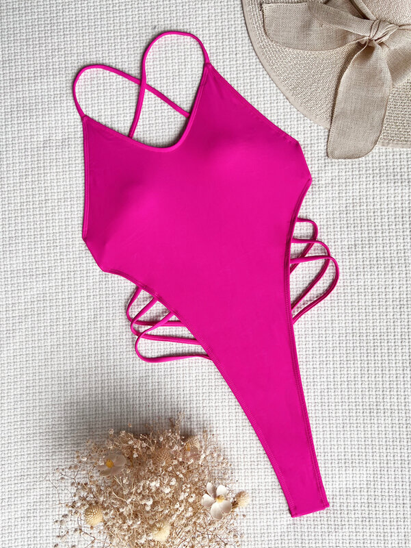 Seksowny krzyżowy Backless wysokie cięcie damskie stroje kąpielowe jednoczęściowy strój kąpielowy kobiety ekstremalne stringi Monokini strój kąpielowy Swim Lady