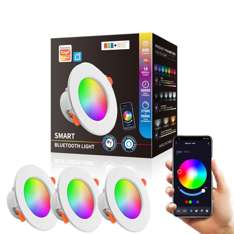 TUYA LED 다운라이트 밝기 조절 AC85-265V, 지능형 그래피티 제어, 음성 앱, RGB CW, 풀 컬러 스팟 천장 매입형, 10W, 15W