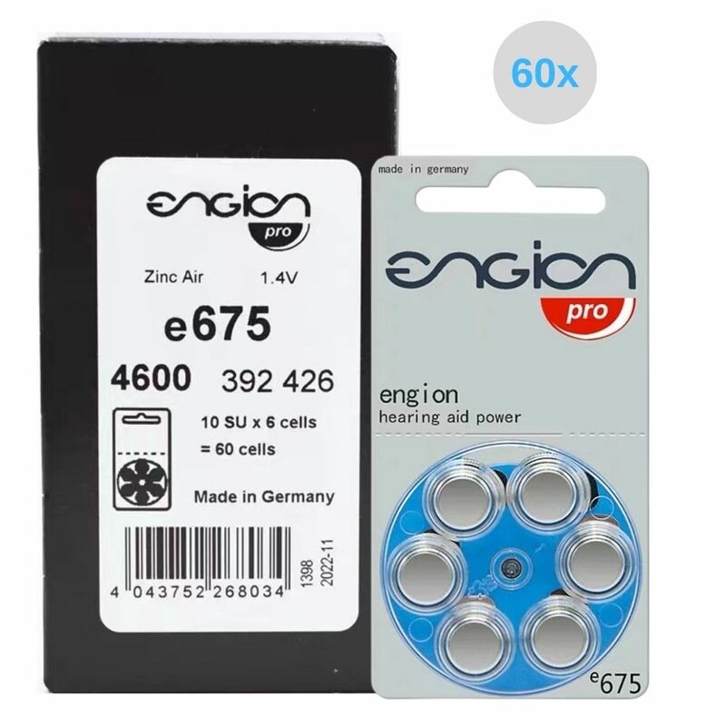 Engion-聴覚の電池,補聴器,675 v,60枚,10枚のカード,a675,1.4