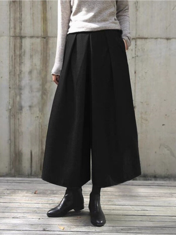 Wełniane spodnie z szerokimi nogawkami damskie Y2k Street High-talia luźna moda spodnie damskie spódnice 2023 jesienno-zimowe zagęszczone damskie spodnie