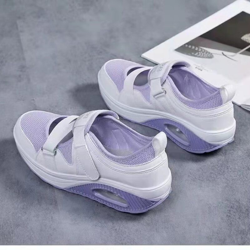 Zapatos de trabajo de malla transpirable para mujer, calzado informal de suela gruesa, suela suave, antideslizante, color blanco, 2022