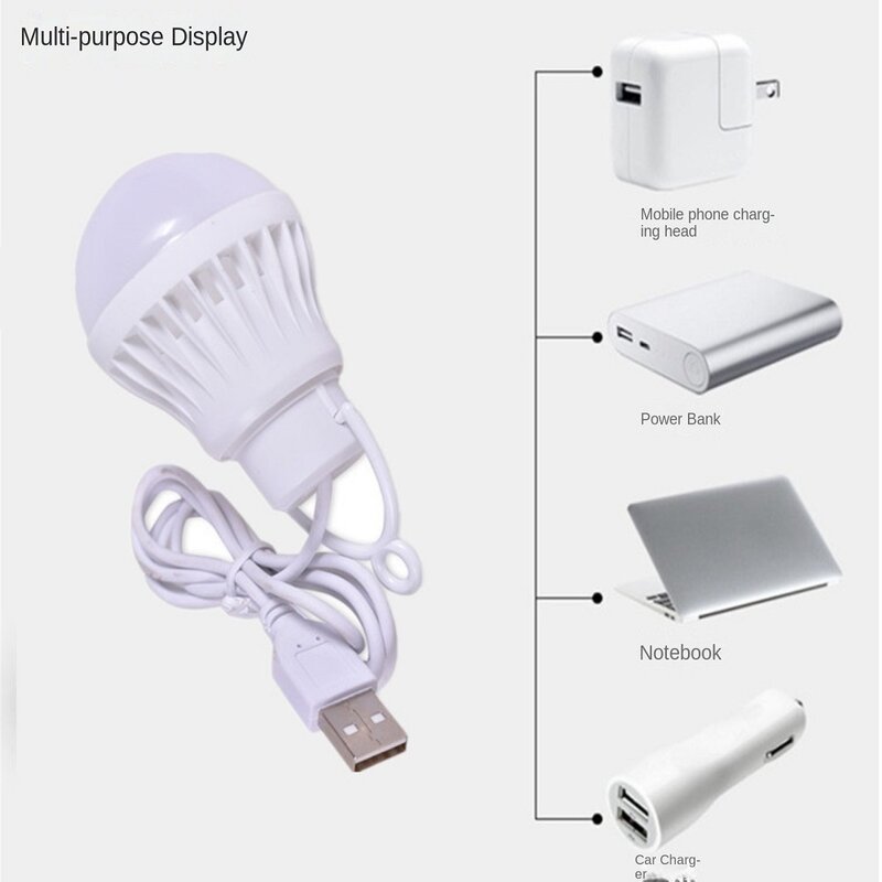 Bohlam USB LED Lampu Berkemah Portabel Bohlam Mini 5V Lampu Buku Daya Meja Belajar Siswa Tenda Baca Hiking Kerja Travel