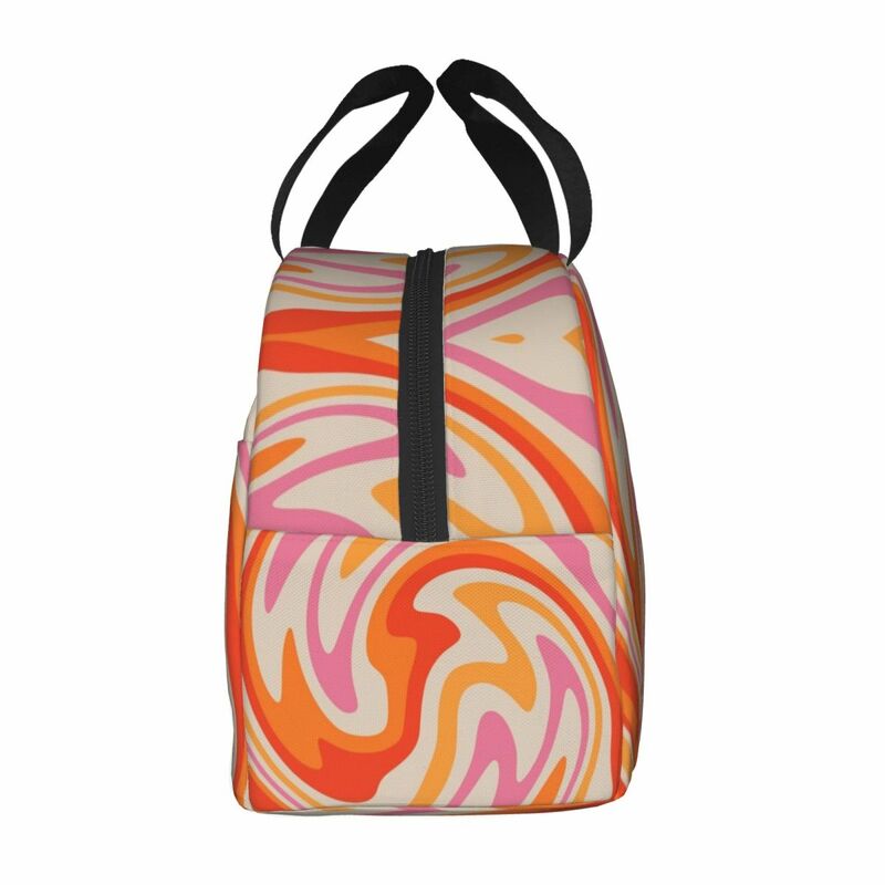 Retro Swirl Color Abstract Psychedelic Geometric Print Lunch Bag Women Warm Cooler Insulated Lunch Box for Kids School Food Bags