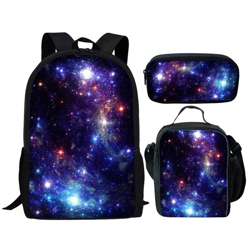 Space Planet 3D Printed 3Pcs Student School Bag Set for Boys Girls Casual Backpack Children Campus Book Bag Lunch Bag Pencil Bag