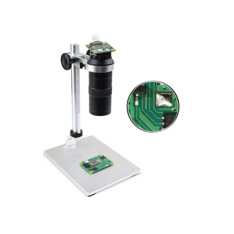 Lente de microscópio industrial Waveshare, ampliação 100X, montagem C ou CS, adequada para câmera Raspberry Pi HQ