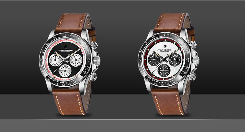 PAGANI DESIGN-relógio de quartzo vintage para homens, relógio de pulso movimento VK63, pulseira de couro branco, mostrador 3-olho, couro, 40mm, aço 316L, 2023