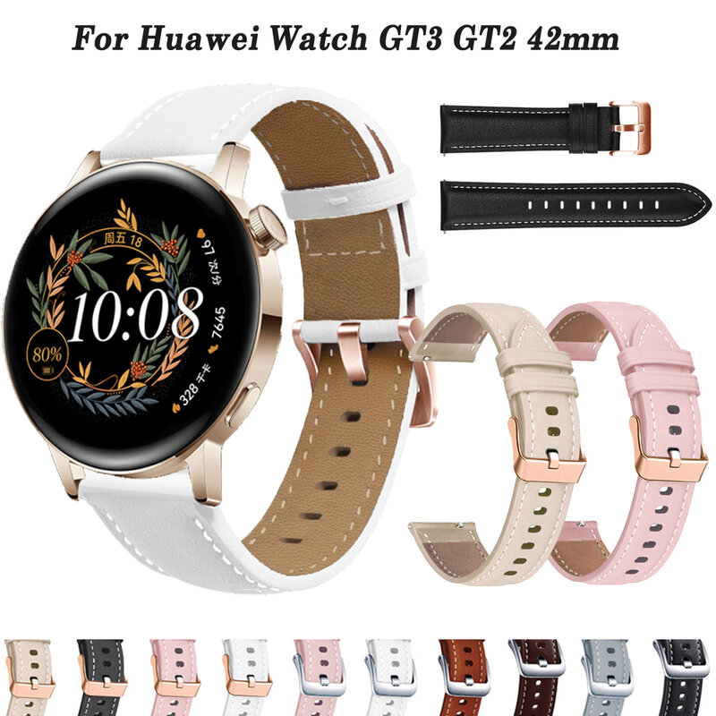 Tali jam tangan pintar, pengganti 20mm untuk jam tangan Huawei GT3 GT 3 Pro 43mm pita pergelangan Correa GT 2 GT2 42mm gelang kulit