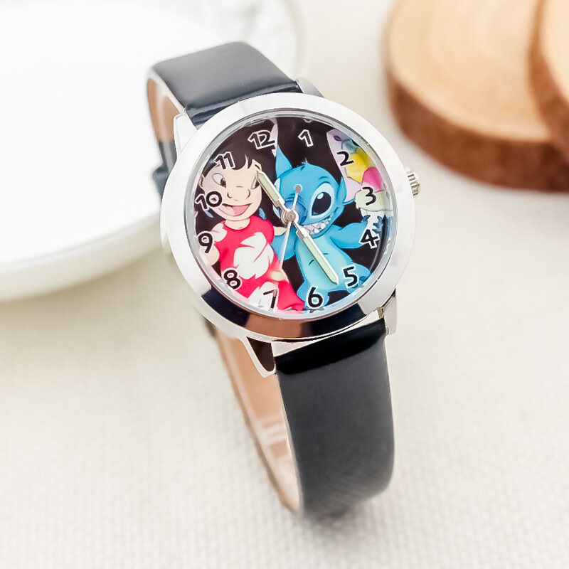 Nieuwe Disney Stitch Kinderhorloge Handen Lichtgevende Pu Band Quartz Horloge Cartoon Anime Elektronisch Horloge Jongens Meisjes Verjaardagscadeaus